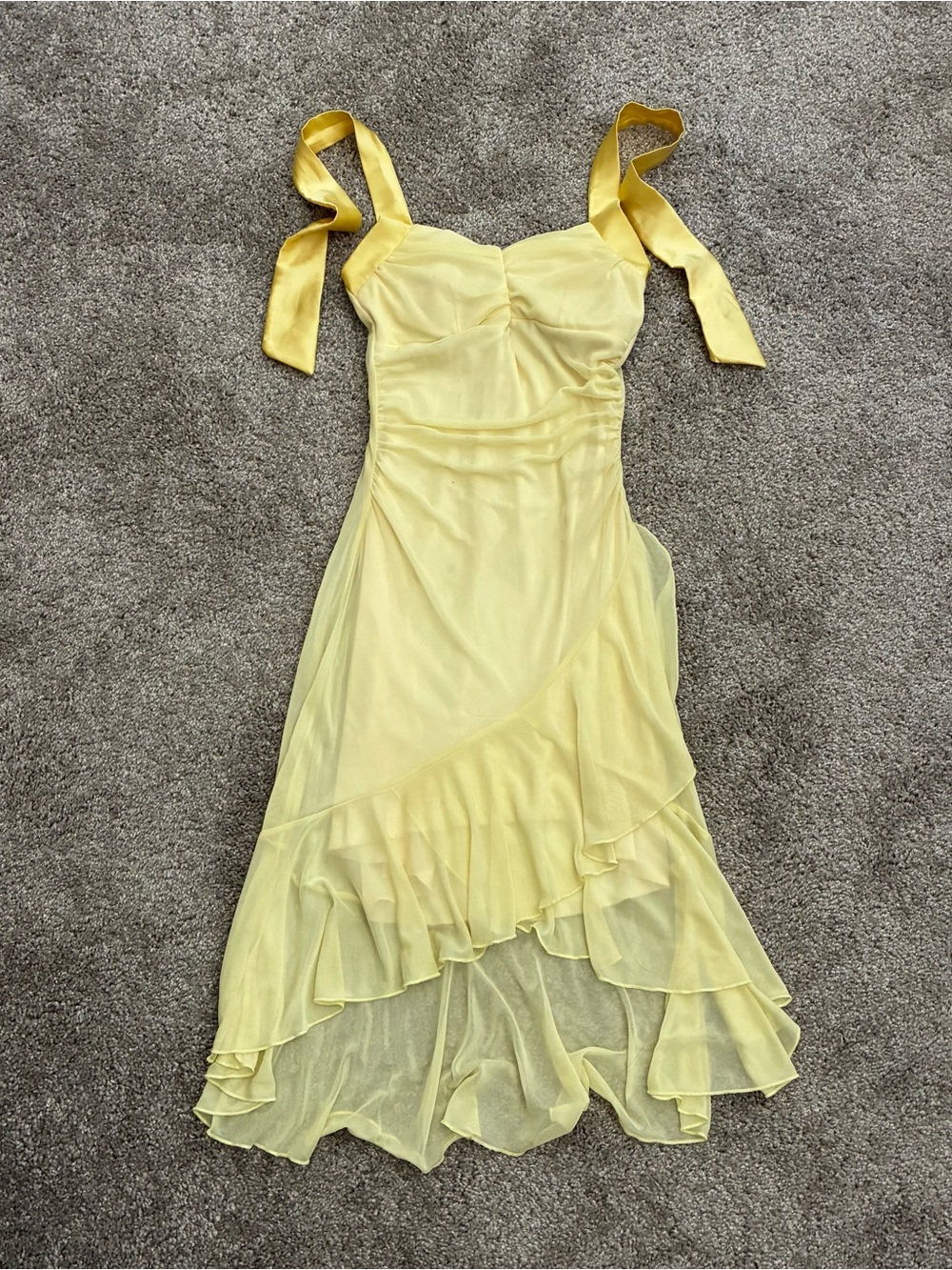 Taboo Yellow Ruffle-Detail Midi Dress with Tie Straps